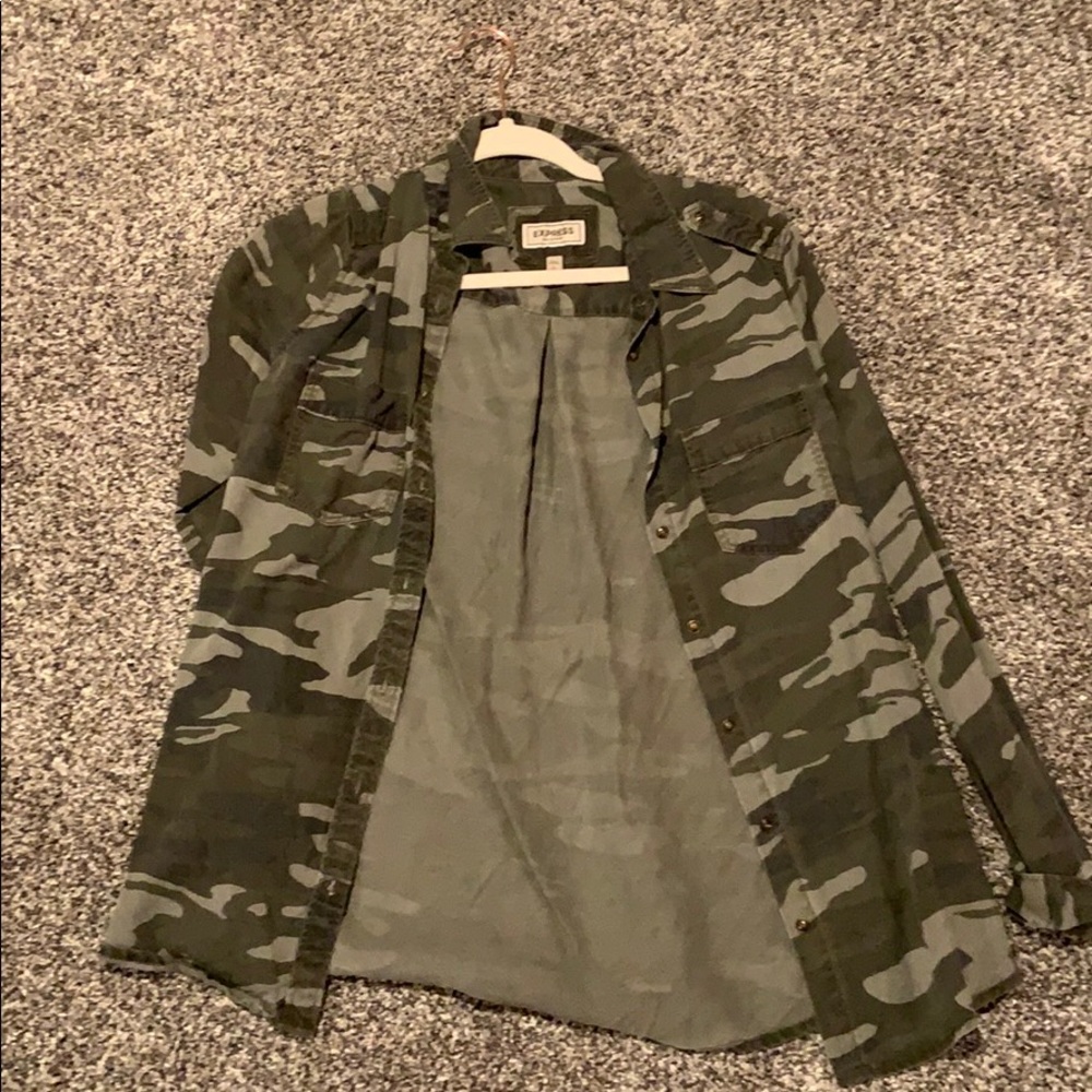 Army green jean cardigan
